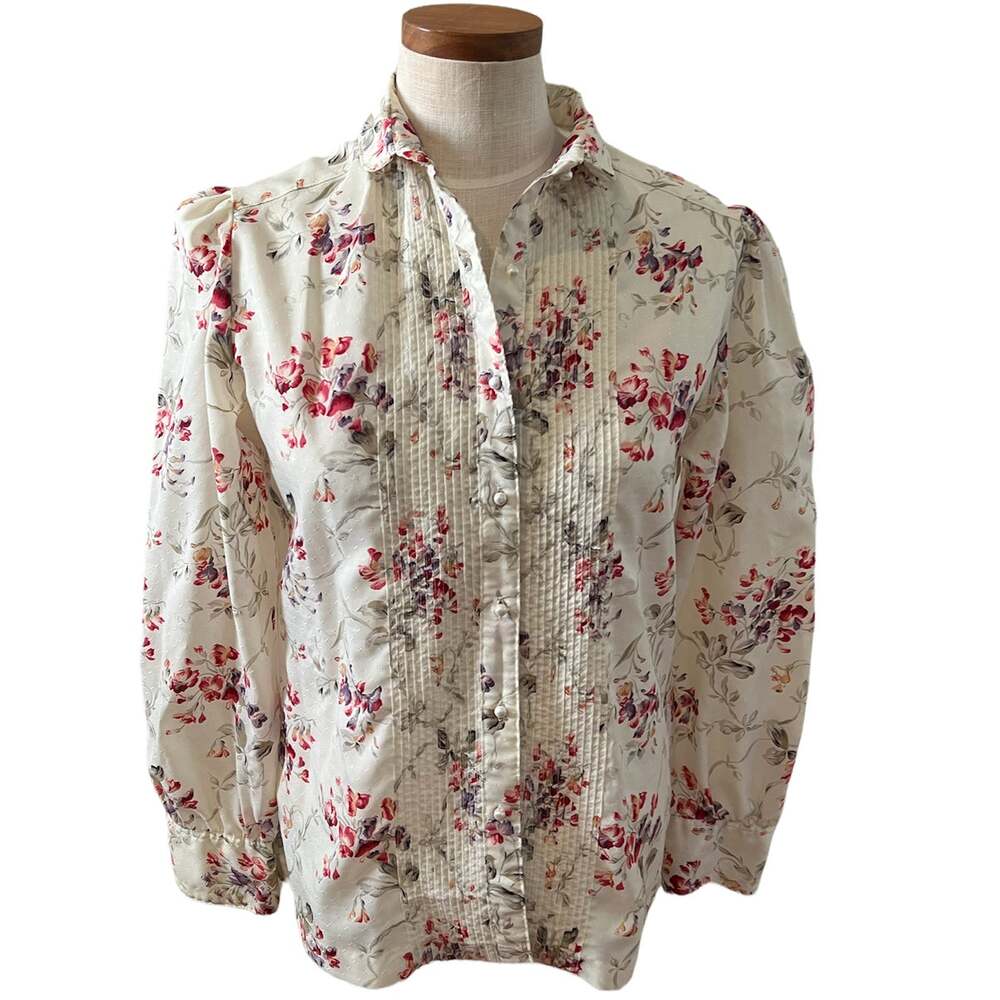 Vintage 70s Panther accordion pleated blouse red floral print